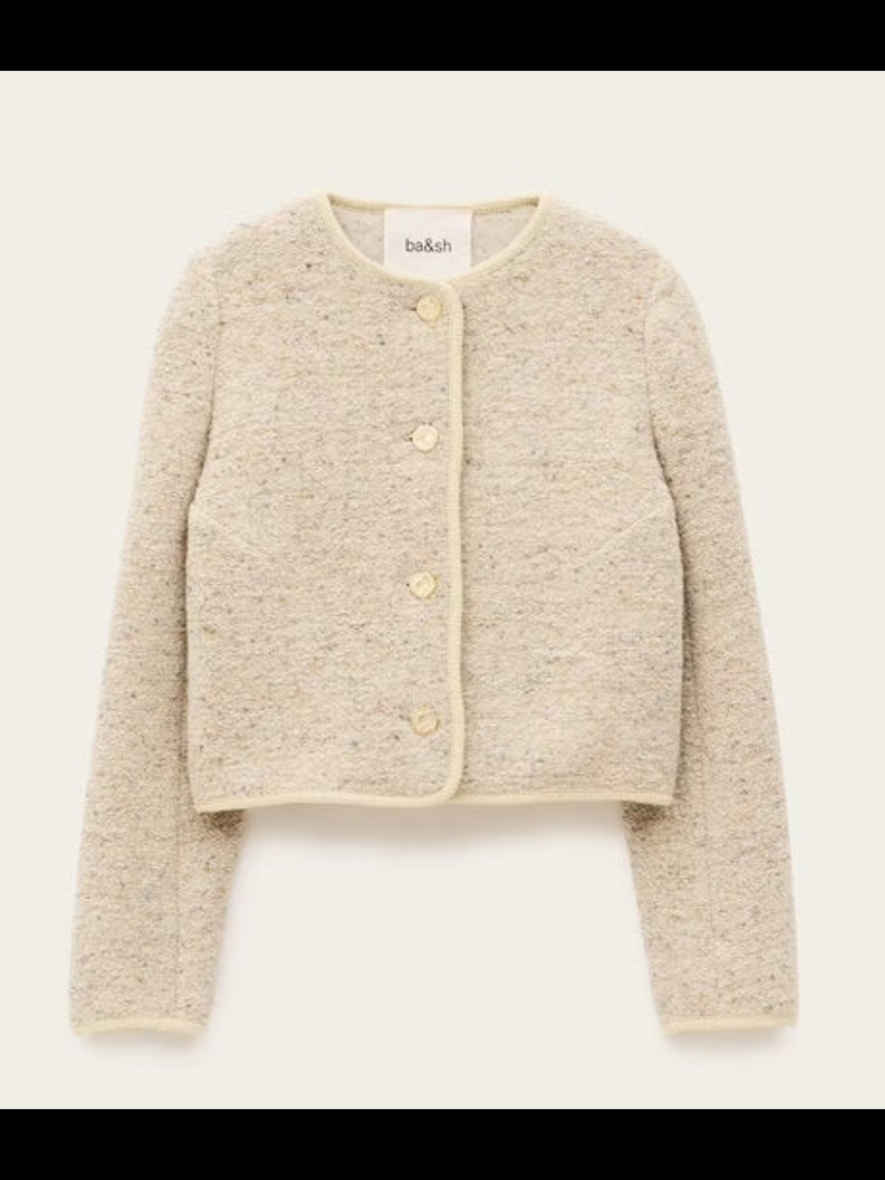 ba&sh Cream Tweed Button Front Cardigan with Gold Buttons - Picture 4 of 15